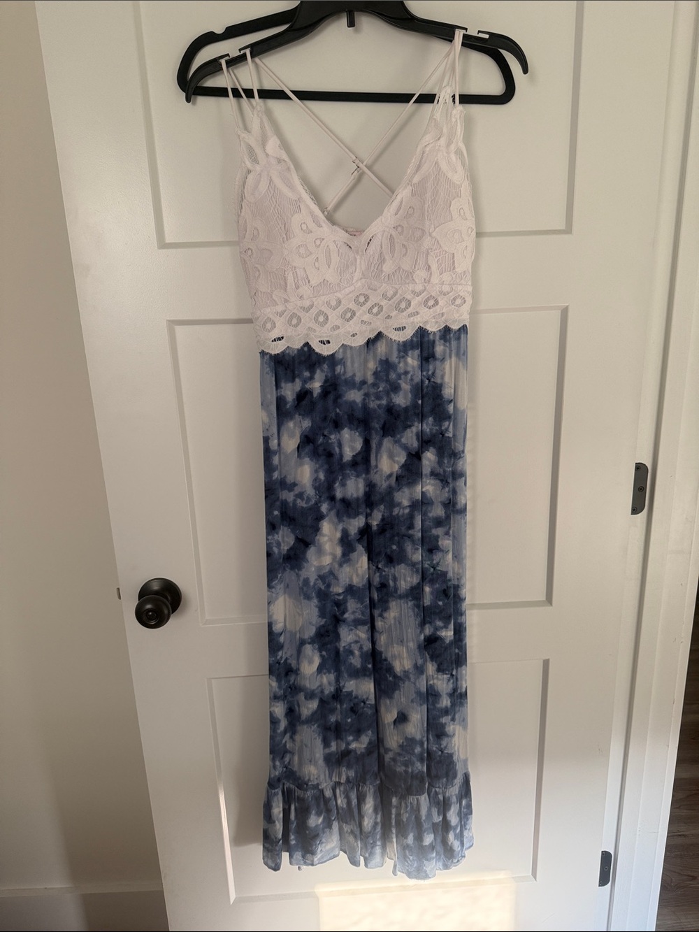 White Lace & Blue Tie-Dye Maxi Dress